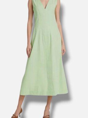 Bottega Veneta Women's Green V-Neck Sleeveless Midi Dress Size 44